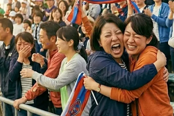 ジュニア・ユース世代のサッカー大会で勝利を喜び合う保護者と観客の歓喜のシーン